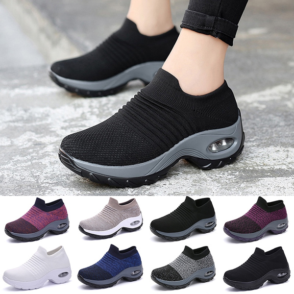 Women's Air Cushion Sport Running Shoes Breathable Mesh Walking Slip-On Sneakers 