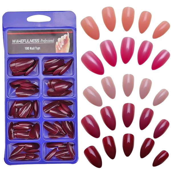 100pcs Fake Nails Manicure Sti Pop Star Red White Artificial Fingernails No Glue Inside Diy Nail Extension Kits Wish - Diy Fake Nails No Kit