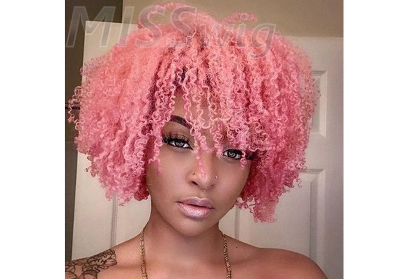 Beautiful Short Curly Hair Full Wigs Ombre Pink Synthetic Wig For Women Wish
