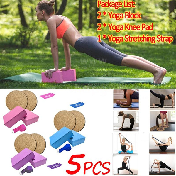 5pcs Yoga Equipment Set EVA Yoga Blocks Cotton Stretching Strap Non-slip  Yoga Knee Pad Fitness Exercise Pilates Equipment Kit