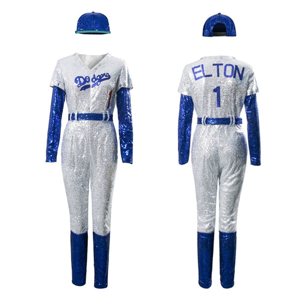Rocketman Elton John Dodgers Baseball Sequins Jumpsuit Cosplay Costume Bib Pants