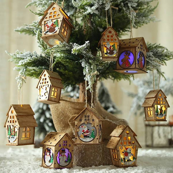 Maison De Noël En Bois Avec LED - Déco De Fêtes - Blanche - Marque Décofêtes - Neuve