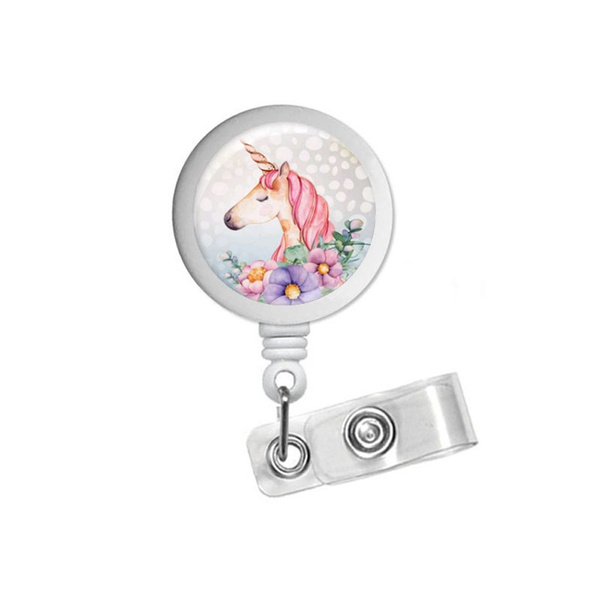 Buy Badge Reel, Pink Unicorn ID Holder, Cute Carabiner Nurse Badge