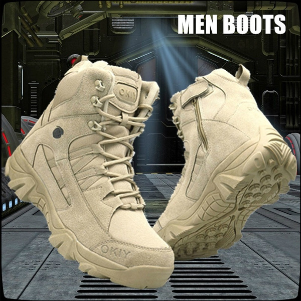 Men's Military Side Zip Boots Waterproof Hiking Combat Boots Army Boots Outdoor 