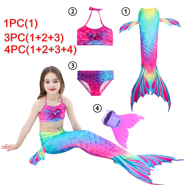 UK Kids Girls Mermaid Tail Swimmable Swimwear Monofin Swimsuit Costume Swim Sets 