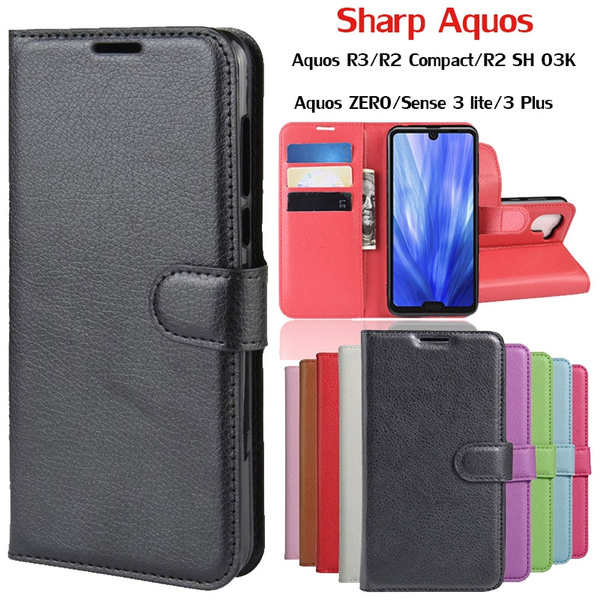 For Cover Sharp Aquos R3 Case Leather Wallet Flip Cover Silicone