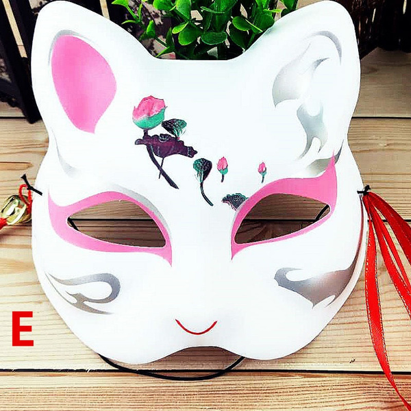 1PC Japanese Party Show Fox Mask With Tassels and Bells Hand-painted ...