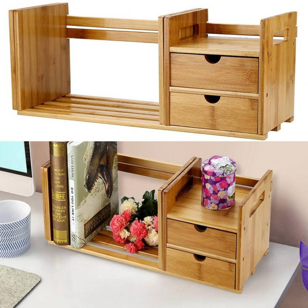 Natural Bamboo Wood Extendable Desk Tabletop Book Rack Bookshelves ...
