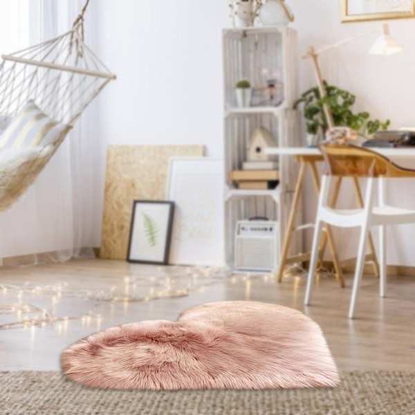 Heart Shape Fluffy Rug Shaggy Floor Mat Soft Fur Home Bedroom Hairy Carpet Decor 