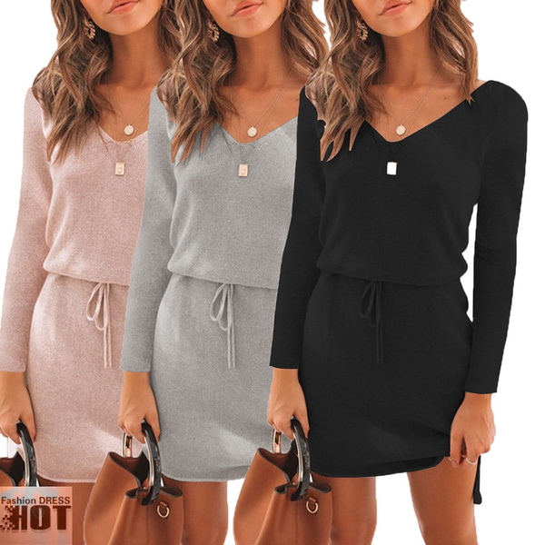 casual knit dresses with sleeves