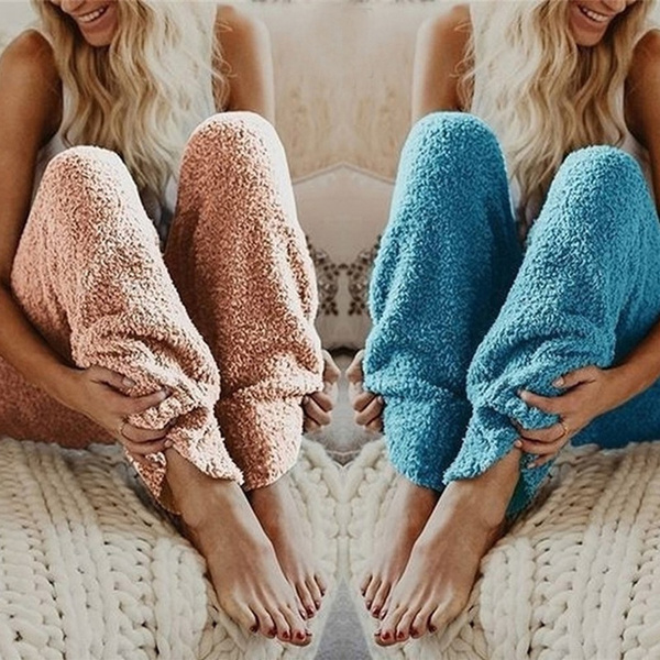 Women's Plush Pajama Pants Casual Soft Sleep Lounge Pants Loose Fluffy Fuzzy  Pajama Pants