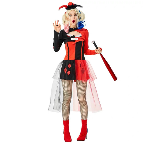 Cosplay Suicide Squad Harley Quinn Red Dress Halloween Carnival Suits  Costumes
