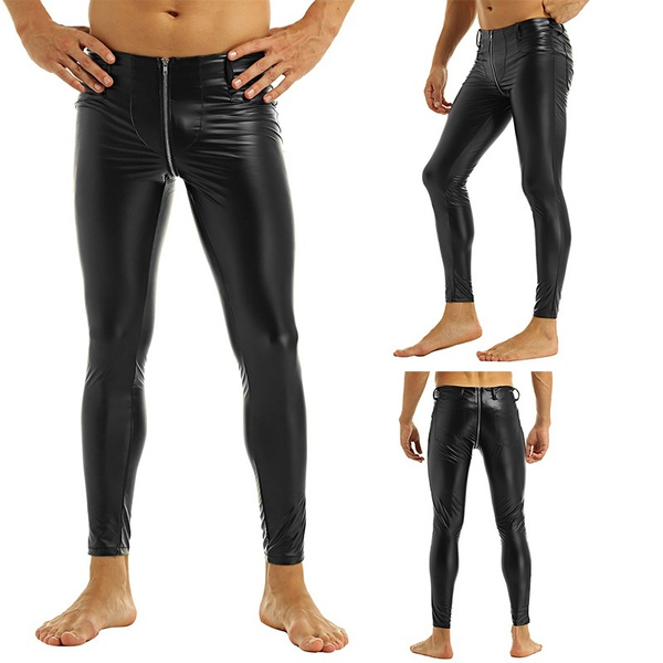 Mens Faux Leather Zipper Crotch Tight 