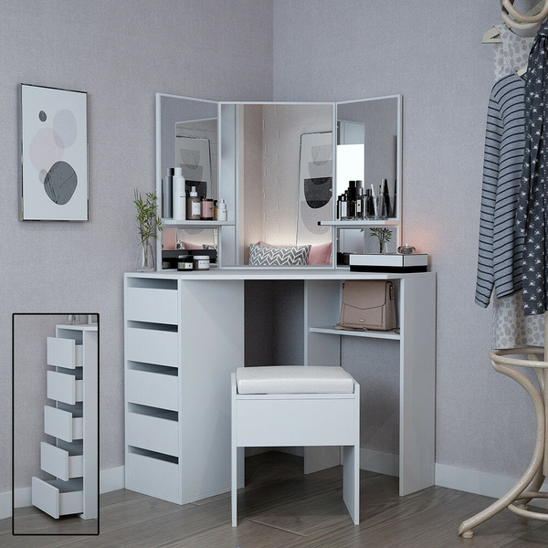 Corner Desk Makeup Vanity Flash S, Jaylianie Corner Makeup Vanity Desk With Mirror