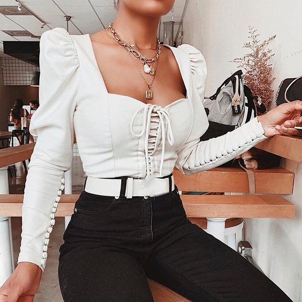 white long sleeve bustier top