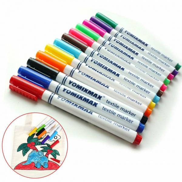 12pcs Fabric Painting Pen Permanent Fabric Marker Plastic For T-shirt  Clothes Design