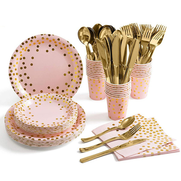 pink paper plates and napkins