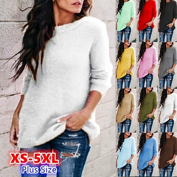 Women's Autumn Sweater Crew Neck Long Sleeve Casual Loose Pullover Jumper Blouse