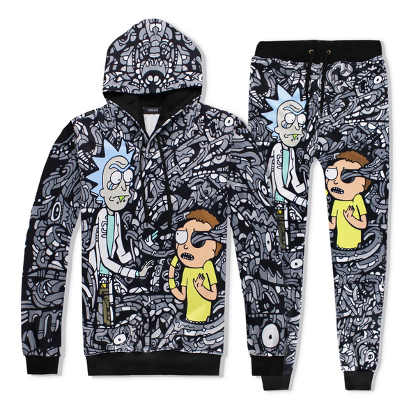 unisex rick and morty print hoodies or skinny jeans anime sweatshirt with  hat printed sweater cartoon set  wish