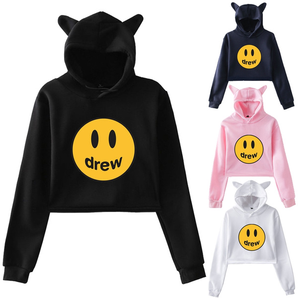 Moda para mujer Linda Justin Bieber Drew Impreso Oreja de gato Sudaderas  cortadas con ombligo Suéter sexy Sudadera con capucha Tops | Wish
