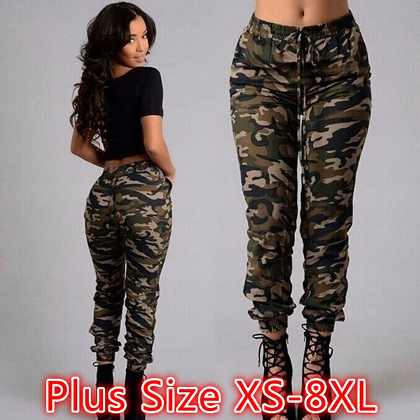 Women Camouflage Trousers Slim Foot Trousers Female Elastic Waist Beam  Leisure Trousers Work Trouser Military Pants Jeans Plus Size XS-8XL