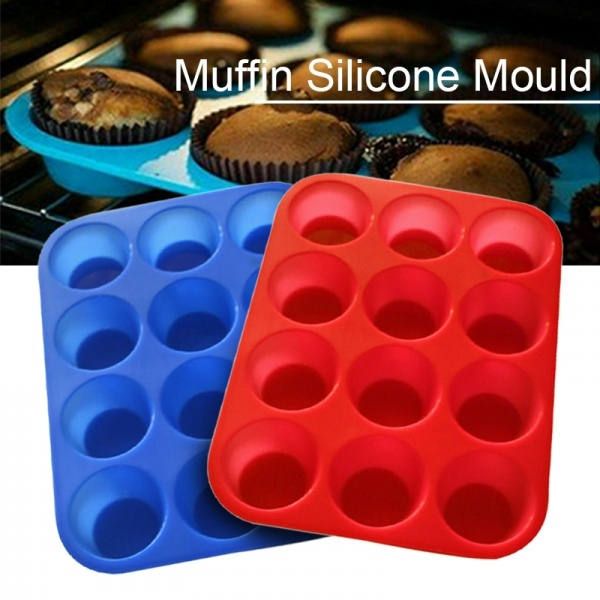 12 LARGE SILICONE MUFFIN YORKSHIRE PUDDING MOULD CUPCAKE BAKING BAKEWARE TRAY 