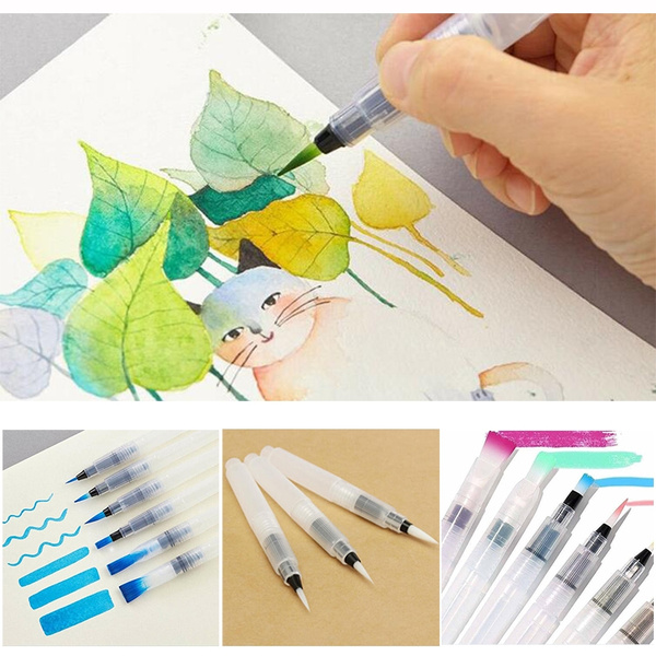 6pcs/set Refillable Paint Brush Water Brush Ink Pen Water Color