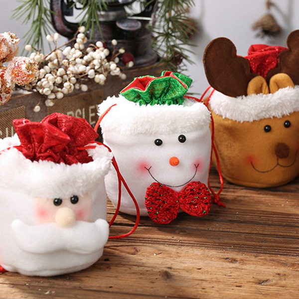 Christmas Candy Gift Bag Santa Elk Snowman Drawstring Handbag Xmas
