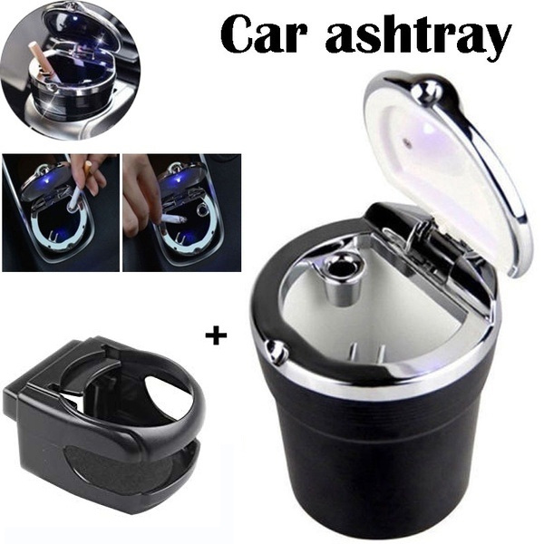 Alloy Plating Car Ashtray Mini Detachable Multi-function Car Cigar Ashtray Smokeless Cylinder Cup Holder With Blue LED Light Indicator Smokeless Fireproof for All Car,Home,Office