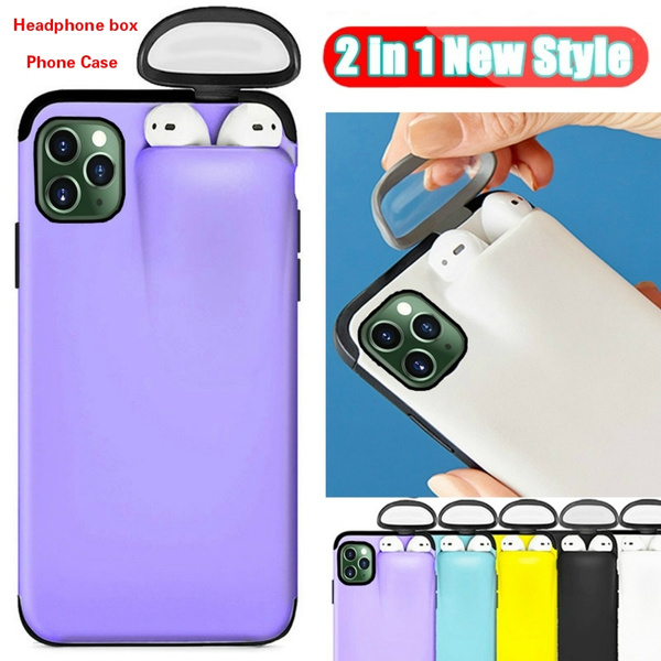 Hybrid Hard for iPhone 11 Pro Max Case Xs Max Xr X 6 6S 8 7 Plus Cover for AirPods Holder Hard Case With Earphone Caps For Airpods