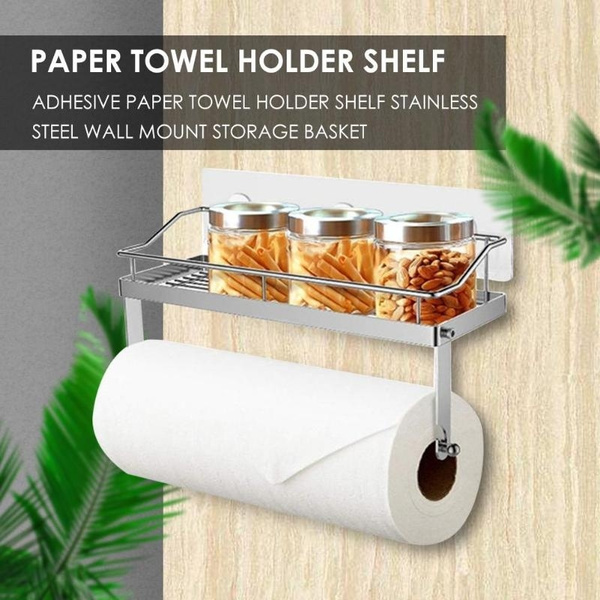 Wall Mounted Adhesive Paper Towel Holder Shelf Paper Towel Rack