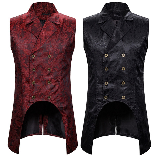 Crubelon Men Steampunk Vintage Vest Costume Retro Gothic Victorian Waistcoat 