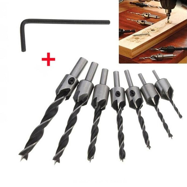 7pcs HSS 5 Flute Countersink Drill Bit Set Reamer Woodworking Chamfer ...