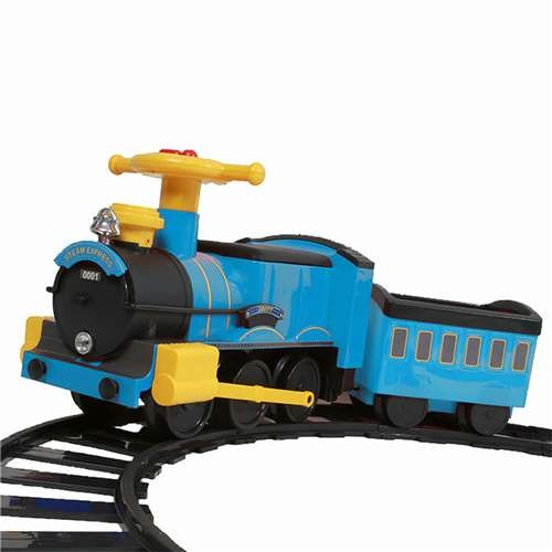 Rollplay 6V Toddler Ride On Toy Steam Engine Train with Track, Blue