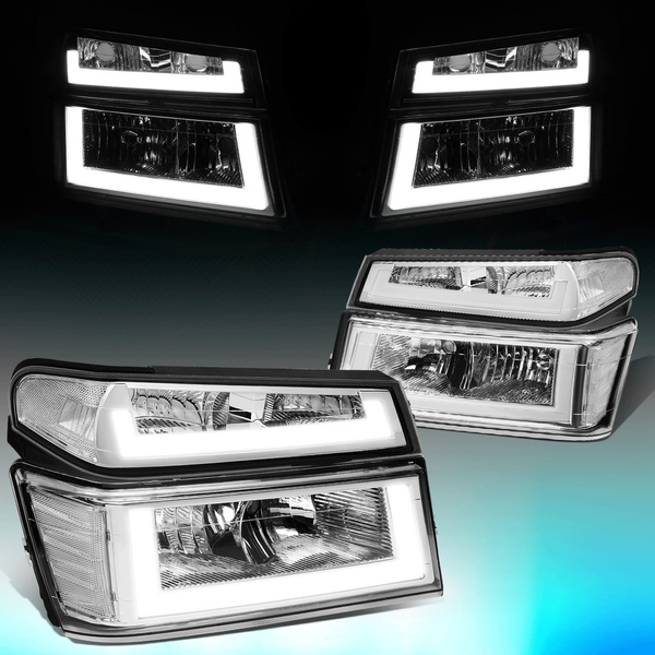 DNA Motoring HL-LB-CCOL044P-CH-CL1 For 2004 to 2012 Chevy Colorado GMC  Canyon Pair Chrome Housing Clear Corner LED DRL Headlight Bumper Lamps 05  06 07 