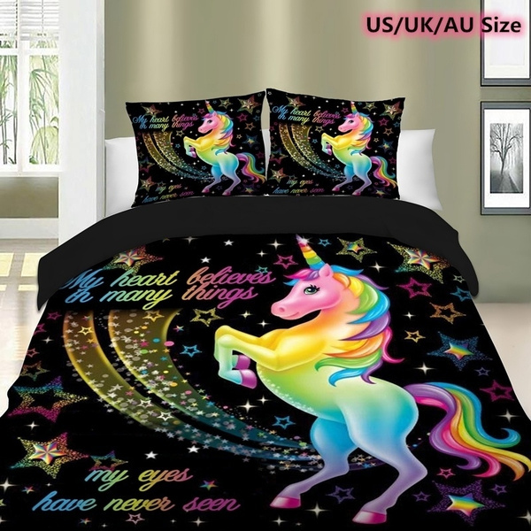Duvet Cover Unicorn Bedding Bed, Rainbow Bedding Set Queen