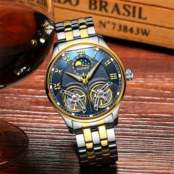BINGER Brand Automatic Mechanical Stainless Steel Strap Calendar Double  Tourbillon Watches Montre Homme Reloj Hombre Uhren Herren Orologi Uomo |  Wish
