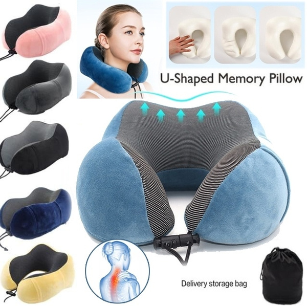 Travel Pillow Memory Foam Neck Pillow with Storage Bag for