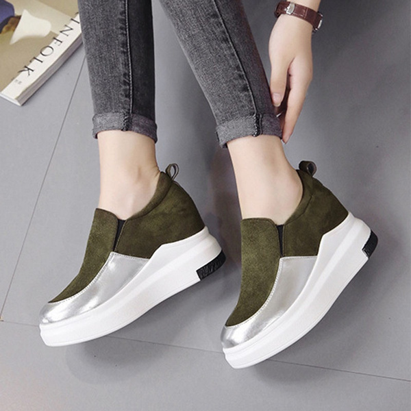 Women Wedges Mujer Ladies Platform Trainers Winter Cow New Swing Shoes ...