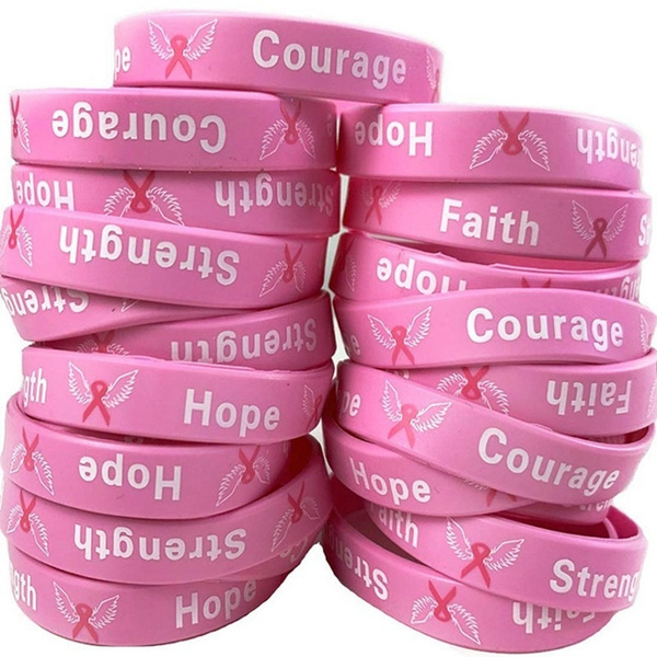 Survivors Sainstone 4-Pack Pink Awareness Ribbon Silicone Bracelets Cancer & Cause Rubber Wristbands Gift Unisex for Men Women for Patients Family and Friends
