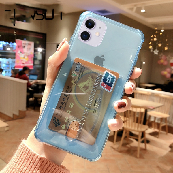 Transparent 6 Colors Airbag Card Holder Phone Case ID Credit Card Slot Soft Clear Cover for IPhone 11 Pro XS Max 6 6S 7 8 Plus X XR Case