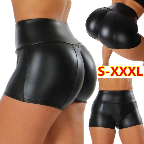 plus size high waisted leather shorts