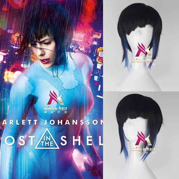 New Movie Ghost In The Shell Kusanagi Motoko Black Wig Scarlett Johansson Black Short Wig Cosplay Hair With Cap Costumes Wig Cap Wish