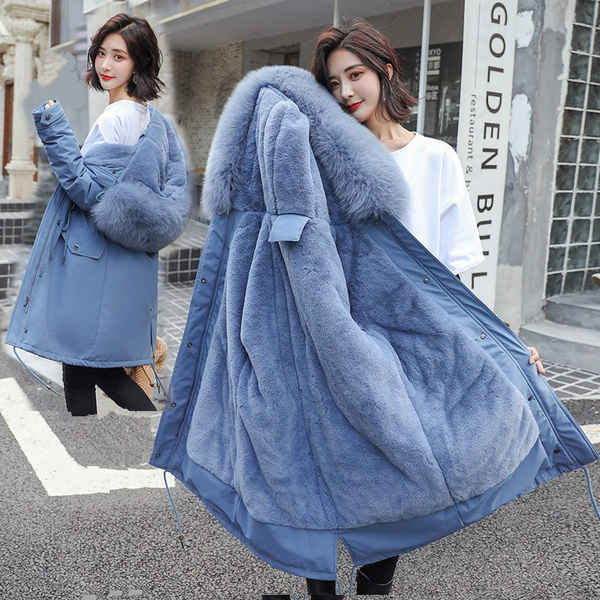 Plus size blue shop faux fur coat