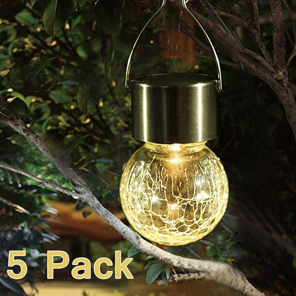 7 Color Changing LED Solar Garden Hanging Light Crackle Glass Lantern Ball Patio 