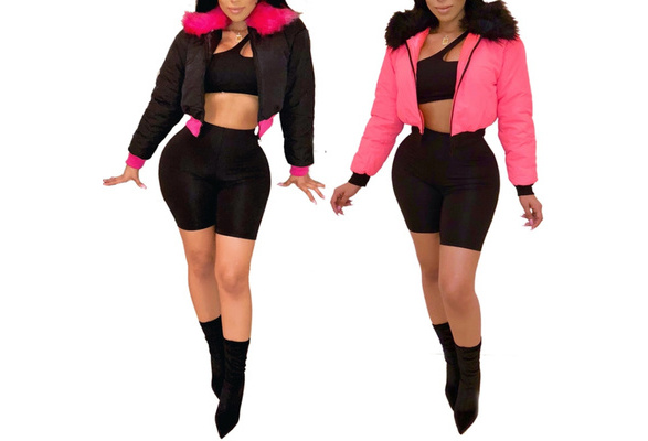 Fur bubble coat crop Clearance