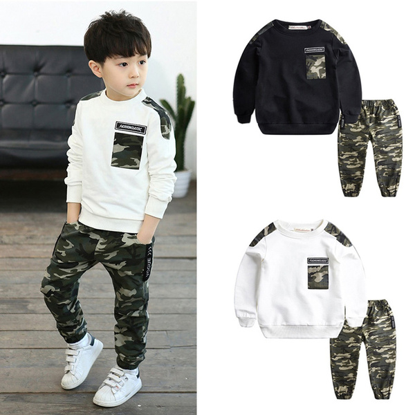 New Teen Kids Baby Boys Letter Tracksuit Camouflage Tops Pants