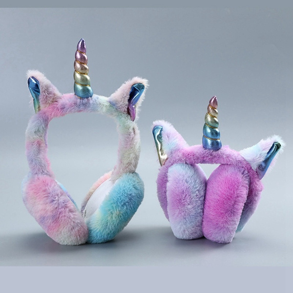 Winter Warm Unicorn Ear muffs Cute Unicorn Horn Soft Plush Ear Warmers for Baby Girls Boys 1-5 Years