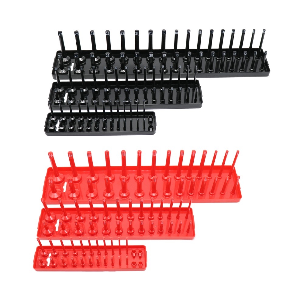 6 PCS Socket Organizer Tray Rack Storage Holder Tool Metric&SAE 1/4 3/8 1/2inch