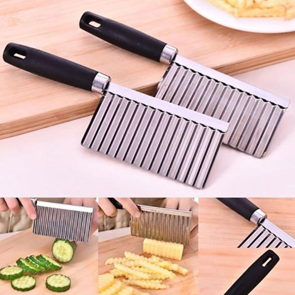 Potato Cutter Sweet Potato Fries Slicer Cut Tool with Handle Stainless  Steel Wavy Potato Cutter for French Fries Steel Blade egetable Crinkle Wavy